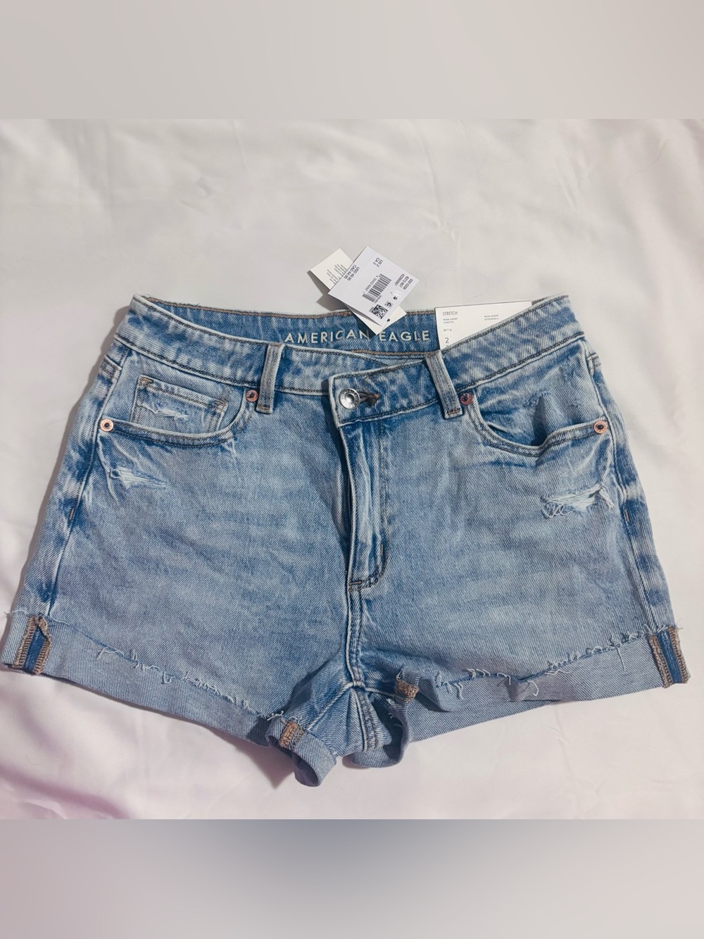 American Eagle Stretch Ripped Denim Mom Shorts Size 2